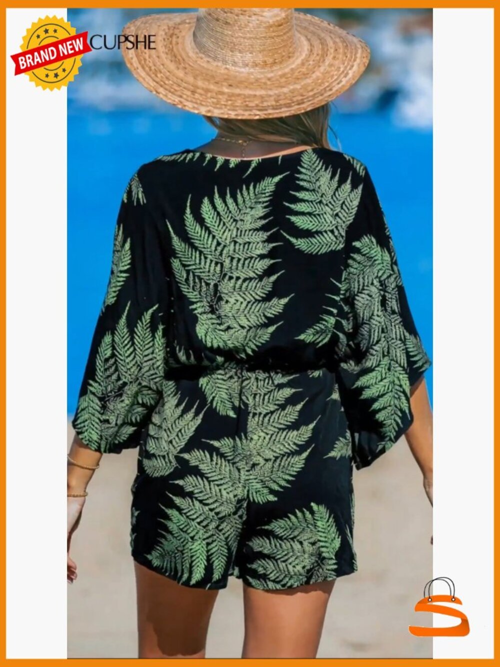 Boho Floral Romper Short Sleeve V Neck Tie Waist Summer Jumpsuit - Picture 6 of 6